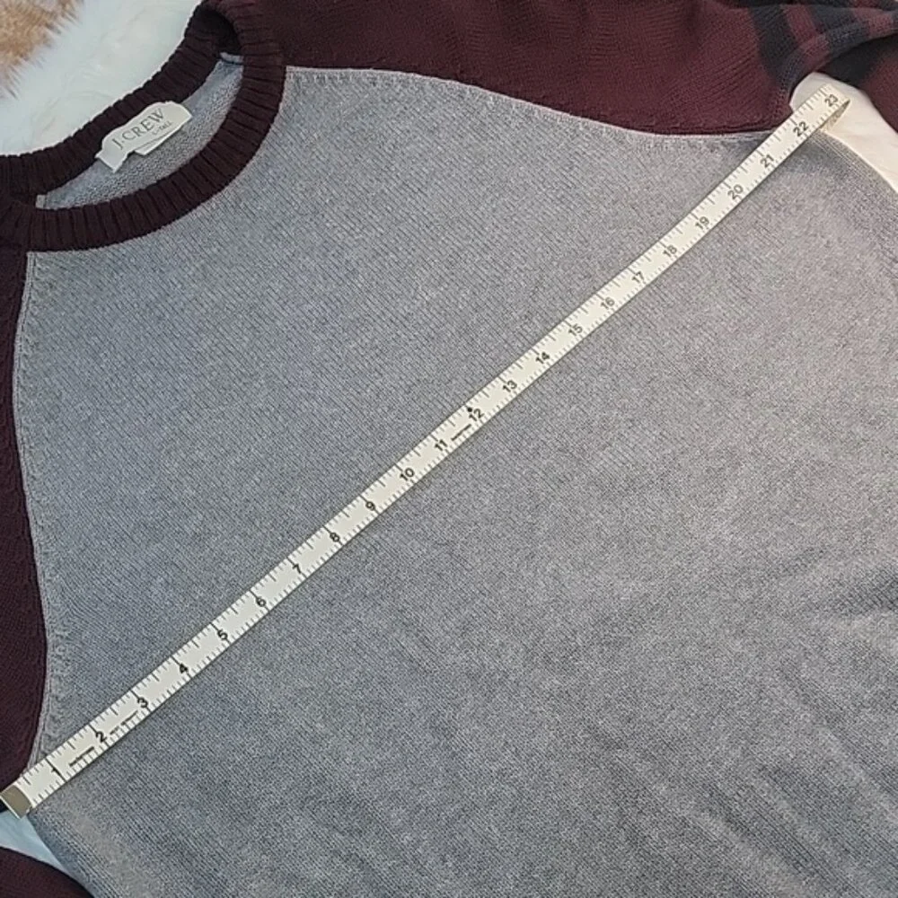 J.CREW Men's Gray Maroon 100%‎ Cotton Color Block Crewneck Casual Preppy Sweater